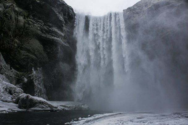 Winter landscape in Skogafoss waterfall, Iceland, Northern Europe. - 写真・画像