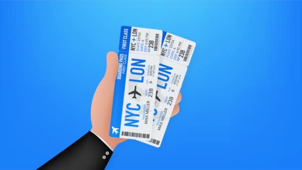 Billetes de avión con tarjeta de embarque para viajar en avión. Billetes de avión. ilustración de stock. - Metraje, vídeo