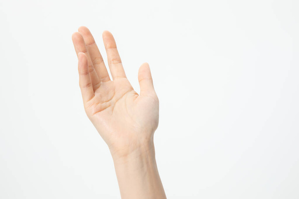 A closeup shot of an open hand isolated on a white background - Photo, Image