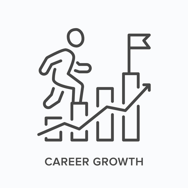 Karrier növekedés lapos vonalú ikon. Vektor vázlata illusztrálja az ember mászás potenciális létra. Fekete vékony lineáris piktogram a vállalati karrier - Vektor, kép