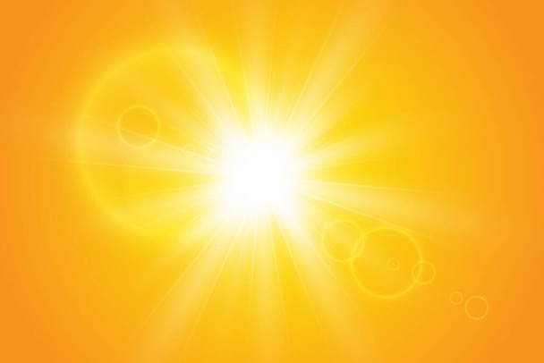  Sol cálido sobre un fondo amarillo. Leto.bliki rayos solares - Vector, imagen
