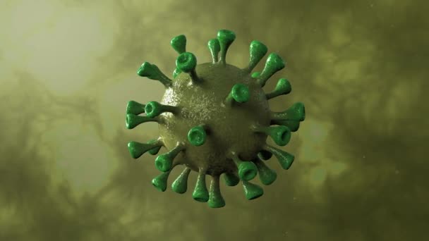 Corona Virus Jaune Rotation tournant au centre Isolé avec fond dinamique. Concept de microbiologie et virologie Covid-19. La bannière du virus. Maladie et épidémie. 3d rendre 4k HD vidéo de haute qualité. - Séquence, vidéo