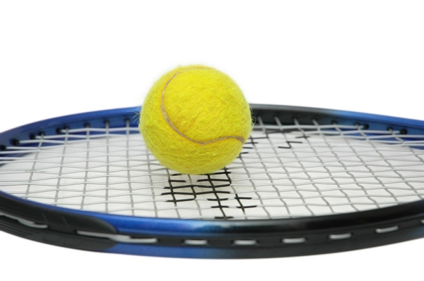 Tennis racket and ball isolated on white - Fotó, kép