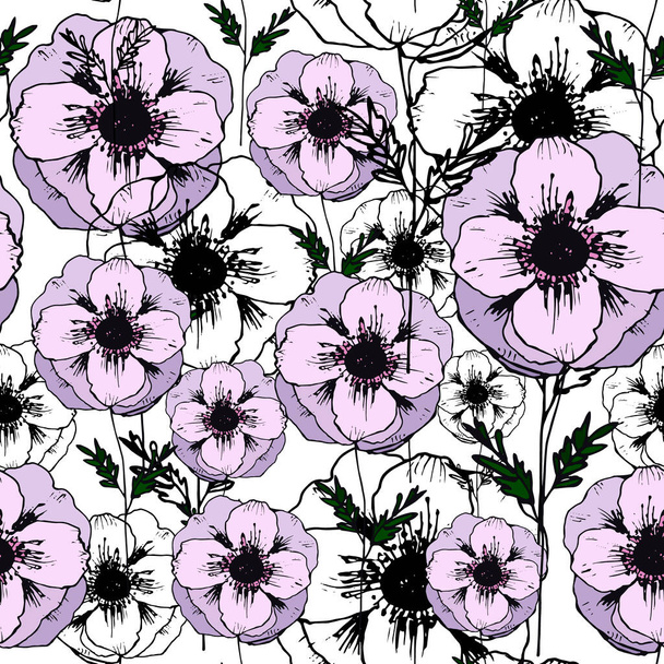 Płynny wzór z anemonami wektorowymi - Wektor, obraz