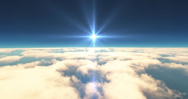 voar acima das nuvens paisagem por do sol. 3d renderizar ilustração - Foto, Imagem