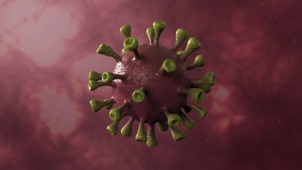 Corona Virus Red Rotation spinning in center Dinamikus háttérrel elszigetelt. Mikrobiológia és virológia koncepció Covid-19. Vírus zászló. Betegség és járvány. 3d render 4k hd videó kiváló minőségű. - Felvétel, videó
