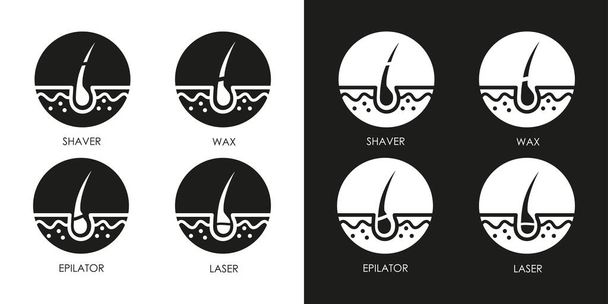 Hair removal with shaving, wax, depilatory cream and epilator vector illustration. Shaving, wax, depilatory  and epilator. - Vector, Image