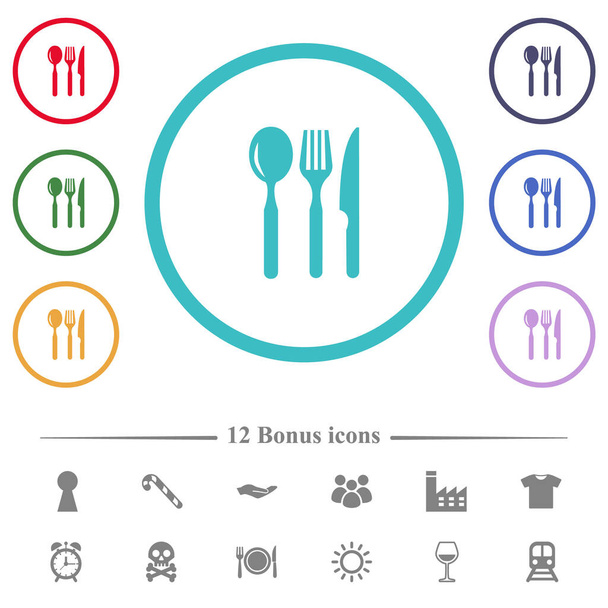 Restaurant flat color icons in circle shape outlines. 12 bonus icons included. - Vector, Image
