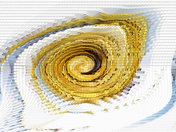 Espirales ardientes curvatura del espacio 3d sobre un fondo blanco. Ardientes remolinos. Abstracción del espacio exterior. Espiral cósmica. Llama abstracta. Fondo blanco. Color dorado. Imagen de fondo. Cartel. - Foto, imagen