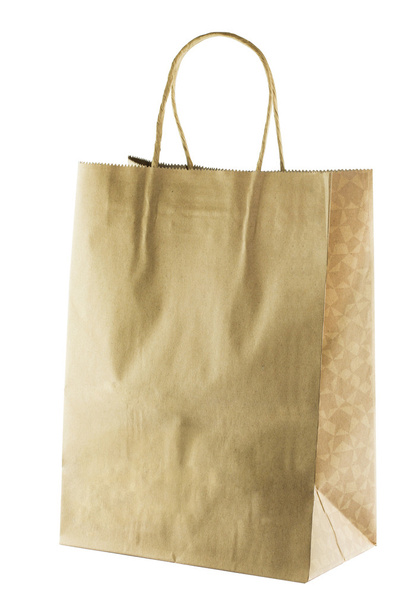 Bolsa de compras de papel marrón en blanco con asas
 - Foto, imagen