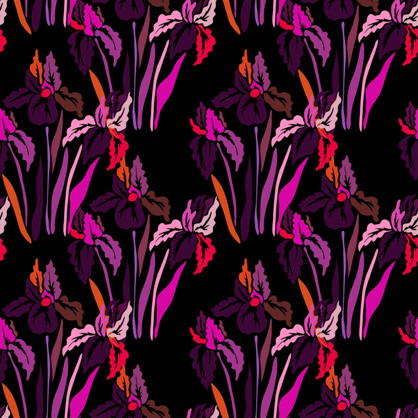 Elegant seamless pattern with iris flowers, design elements. Floral  pattern for invitations, cards, print, gift wrap, manufacturing, textile, fabric, wallpapers - Vektör, Görsel