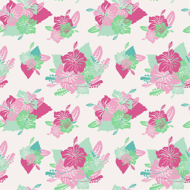 Elegant seamless pattern with hibiscus flowers, design elements. Floral  pattern for invitations, cards, print, gift wrap, manufacturing, textile, fabric, wallpapers - Vecteur, image