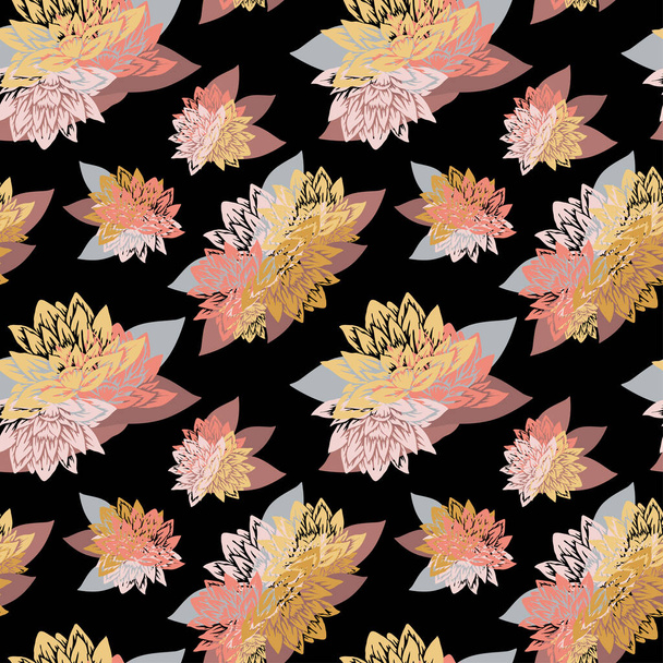 Elegant seamless pattern with lotus flowers, design elements. Floral  pattern for invitations, cards, print, gift wrap, manufacturing, textile, fabric, wallpapers - Wektor, obraz