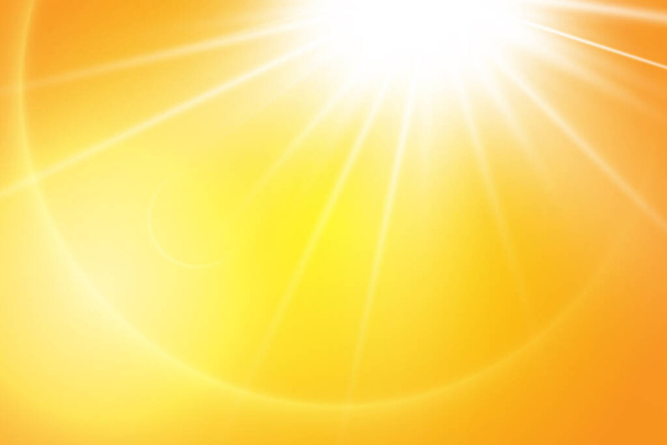 Sarı arka planda sıcak güneş. Leto.bliki güneş ışınları - Vektör, Görsel