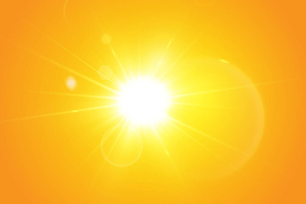  Warme zon op een gele achtergrond. Leto.bliki zonnestralen - Vector, afbeelding