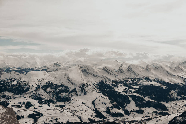 Сніговий покритий свинячими височинами вигляд гори Саєнтіс. - Фото, зображення