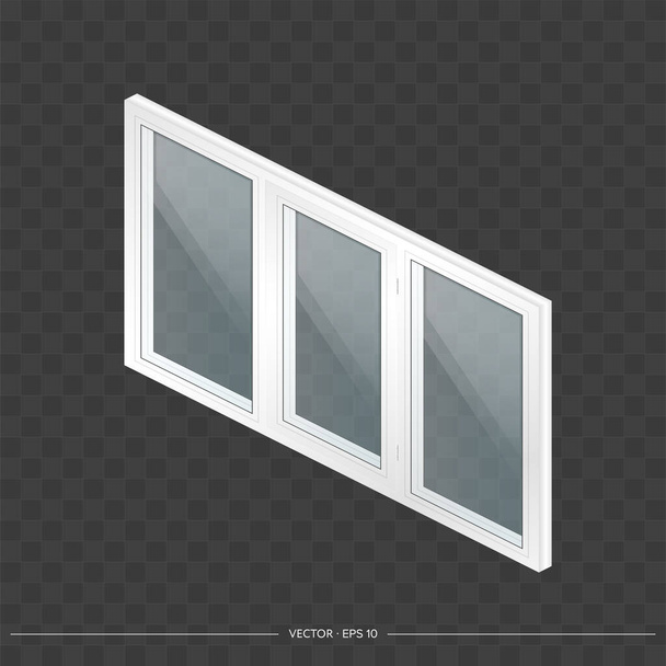 fenêtre métal-plastique avec verres transparents en 3D. Fenêtre moderne dans un style réaliste. Isométrie, illustration vectorielle. - Vecteur, image