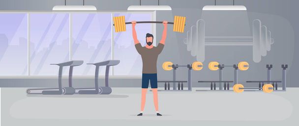 Spotsman with a barbell. A man lifts a barbell. The concept of sport and healthy lifestyle - Vector, Image
