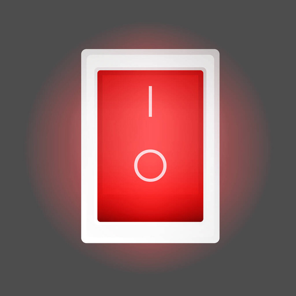 Red on and off button. The red power button lights up - Vector, Image