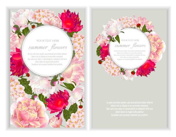 Vector banners set with summer flowers.Template for greeting cards, wedding decorations, invitation ,sales. Spring or summer design. Place for text. - Vector, afbeelding