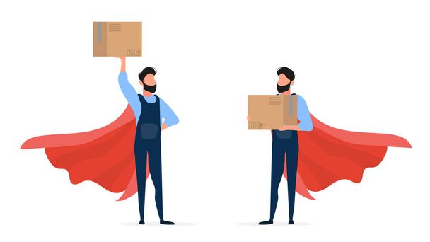 delivery men with boxes  - Vector, Image