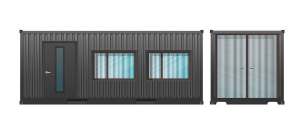 representación 3d de un contenedor blanco y azul con una fachada de almacén - Vector, imagen