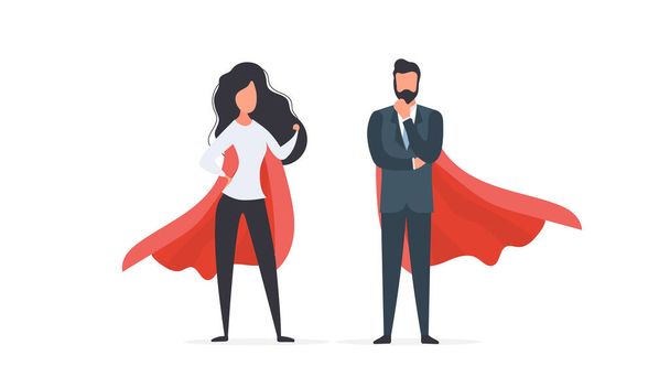 vector illustration of a super hero couple in costumes - Vector, Image