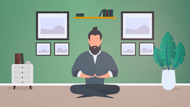 ein Mann, der Yoga macht. Entspannung, Meditation, Yoga und Erholung von der Arbeit Konzept. Vektor. - Vektor, Bild