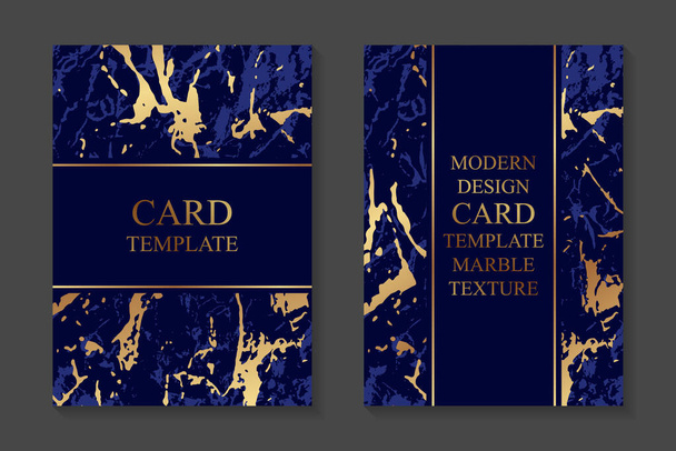 Modern card template with trendy golden marble texture on a navy blue background. - Wektor, obraz