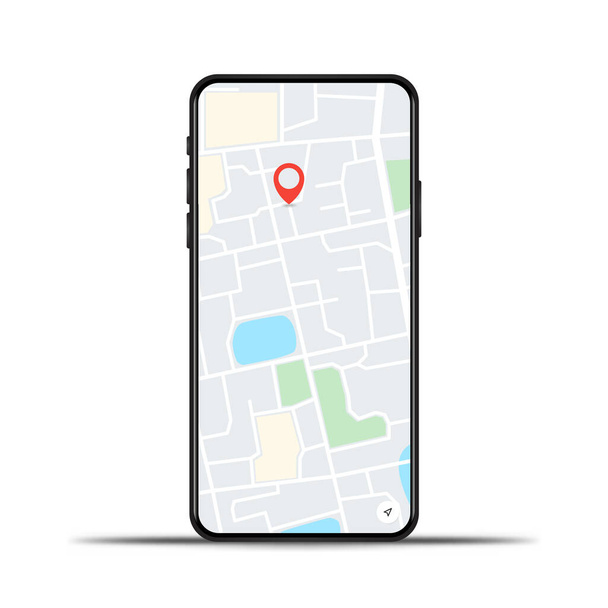 Realistisches Telefon mit GPS-Karte auf weißem Hintergrundvektor eps10 - Vektor, Bild