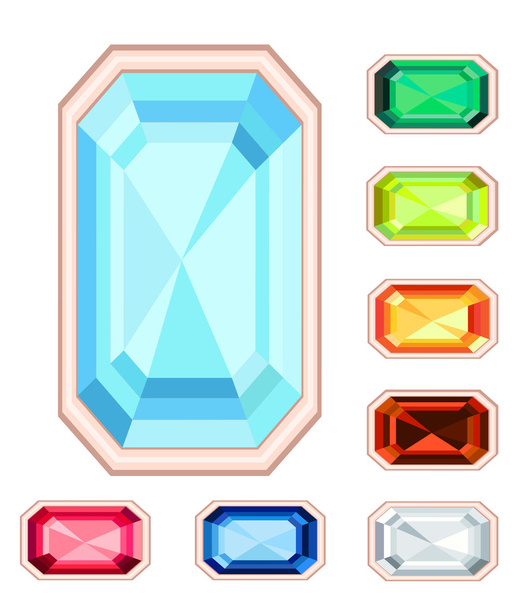 κεχριμπάρι, κιτρίνης, ruby, διαμάντι, ζαφείρι, σμαράγδι ορθογώνιο gemst - Διάνυσμα, εικόνα