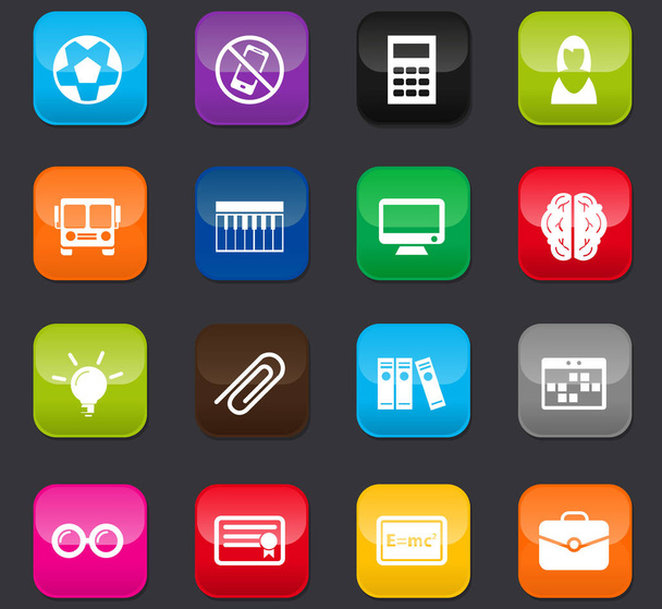 School symbol for web icons. Colored buttons on a dark background - Vettoriali, immagini