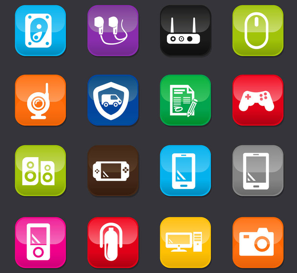 Supermarket electronic vector icons for user interface design. Colored buttons on a dark background - Vettoriali, immagini