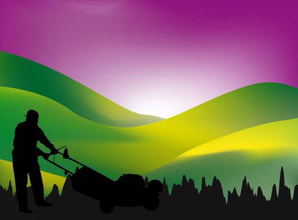 Man with lawn mower - Vector, Image