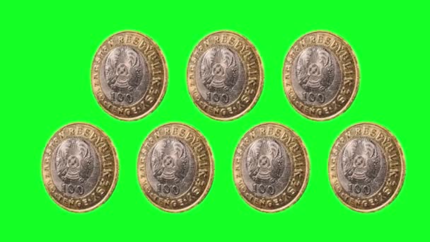 collectible coins Jeti qazyna from Kazakhstan. 100 tenge. 7 qazyna green screen. Chroma key. - Footage, Video