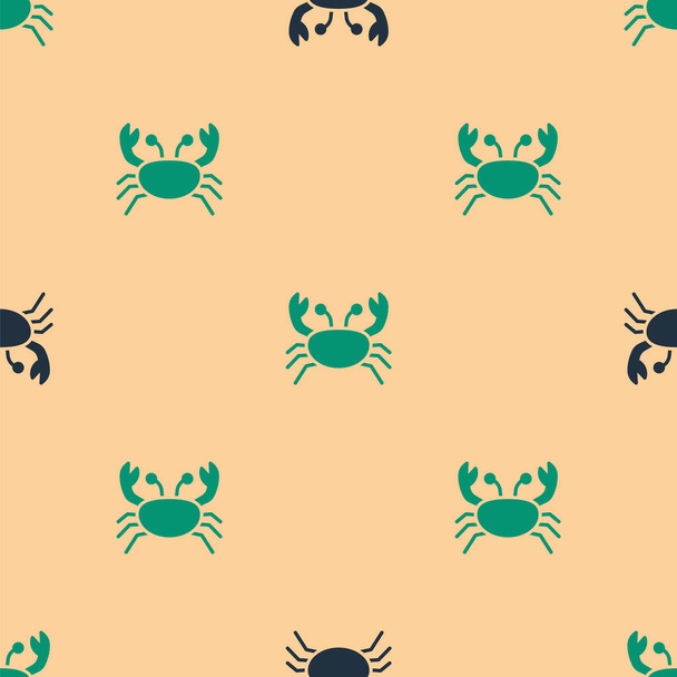 Icône crabe vert et noir motif isolé sans couture sur fond beige. Vecteur. - Vecteur, image