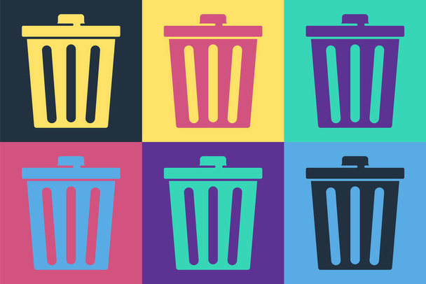 Поп-арт мусорный бак иконка изолированы на цветном фоне. Знак мусорного бака. Reycle basket icon. Значок офисного мусора. Вектор. - Вектор,изображение