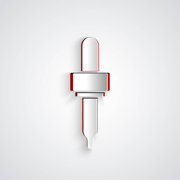 Paper cut Pipette icon isolated on grey background. Element of medical, cosmetic, chemistry lab equipment. Paper art style. Vector. - Vektör, Görsel