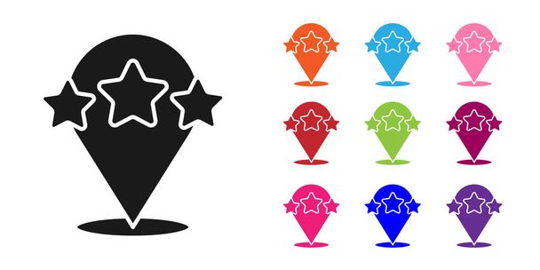 Black Five stars customer product rating review icon isolated on white background. Favorite, best rating, award symbol. Set icons colorful. Vector. - Vector, Image