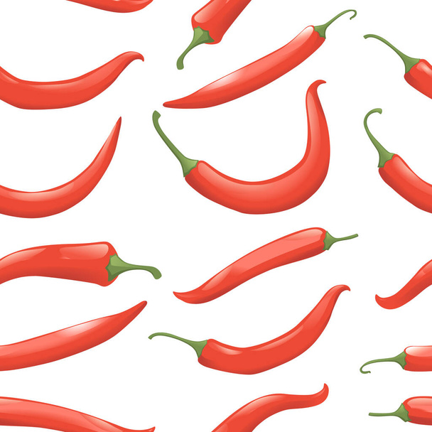 Zökkenőmentes minta forró piros chili paprika vektor illusztráció forró zöldségek fűszeres élelmiszer-összetevő. - Vektor, kép