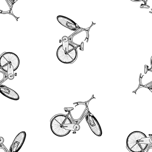 Seamless background of sketches urban female bicycle - Vetor, Imagem