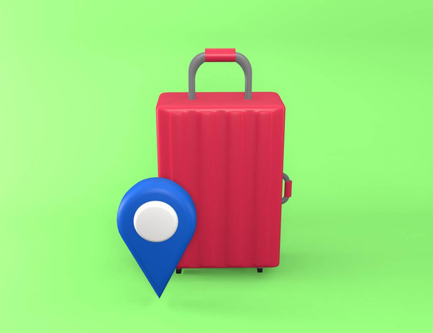 3d baggage suitcase with location icon. 3d rendering suitcase with location - Photo, Image