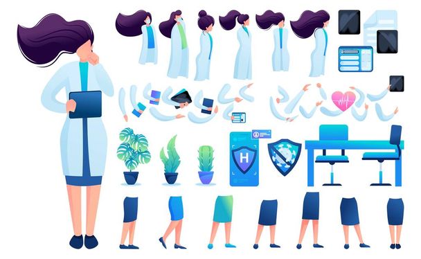 Constructor for creating a doctor women. Create your own character with a Set of hands and feet. Flat 2D vector illustration N5 - Vektor, kép