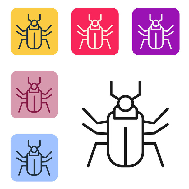 Línea negra Icono de mosca insecto aislado sobre fondo blanco. Establecer iconos en botones cuadrados de color. Vector. - Vector, imagen