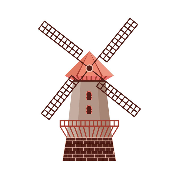 Dutch traditional rural stone windmill a flat vector isolated illustration - Vector, Image