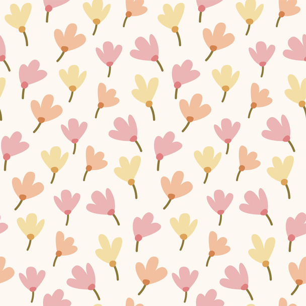 Vector seamless pattern with simple flowers in warm colors. - Vektör, Görsel