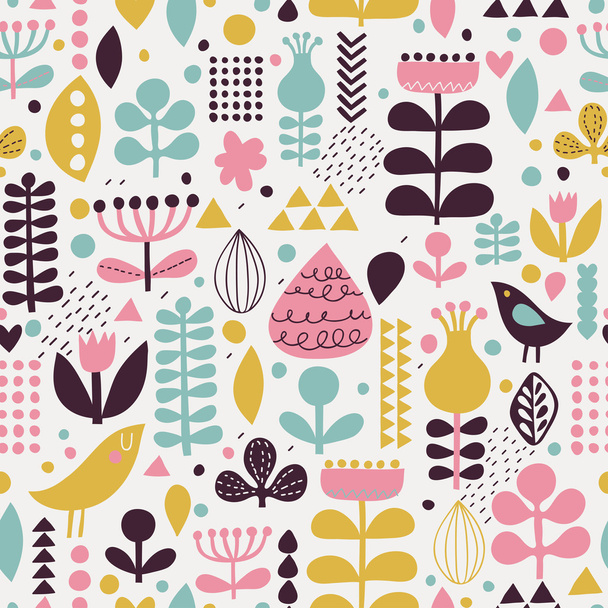 Gentle floral background with cute birds in vector. - Διάνυσμα, εικόνα