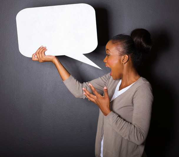 african woman screaming in blank speech bubble - Photo, Image