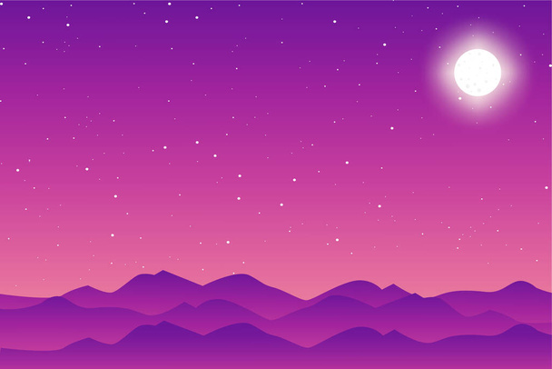 Flat moon and stars vector background - Vector, Image