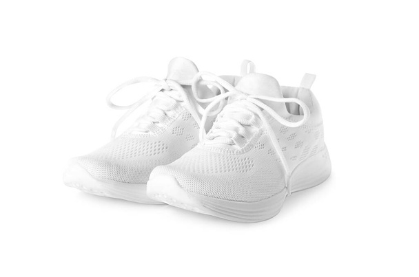 Stylish sport shoes on white background. Trendy footwear - Photo, Image